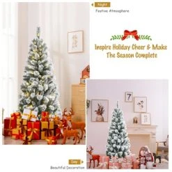 Tangkula Pre-lit Snow Flocked Christmas Pine Tree, Hinged Artificial Xmas Tree W/ Remote-controlled Multi-Color Lights -Northlight Christmas Store GUEST c63d4457 c92d 4a84 8e5a 118942d08adb