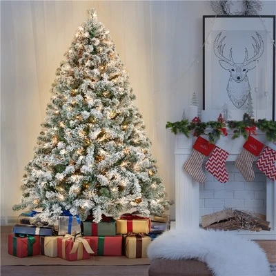 Yaheetech Pre-lit Flocked Artificial Christmas Tree Snow Frosted Christmas Tree 6 Yaheetech Pre-lit Flocked Artificial Christmas Tree Snow Frosted Christmas Tree - Image 4