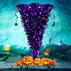 Tangkula Black Upside Down Artificial Christmas Tree Pre-lit Halloween Tree Faux-Pine Christmas Tree w/ Purple LED lights -Northlight Christmas Store GUEST c76acb0e 000a 4569 ade2 96fff5e43db4