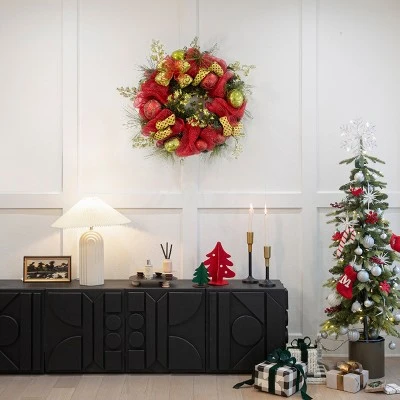 Barton 35" Christmas Hanging Garland Wreath Ornaments Leaf Bow Ribbon Door 4 Barton 35" Christmas Hanging Garland Wreath Ornaments Leaf Bow Ribbon Door - Image 2