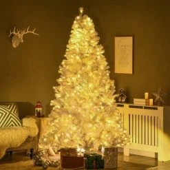 HOMCOM Prelit Artificial Christmas Tree Holiday Decoration with Warm White LED Lights, Auto Open, Steel Base, White