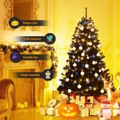 Costway 7.5Ft or 6Ft Hinged Artificial Halloween Christmas Tree Full Tree with Metal Stand Black -Northlight Christmas Store GUEST c85c1be7 e743 4b2a 9f0a 9f94d50166f2