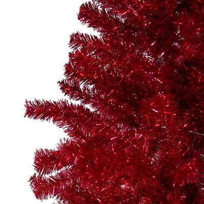 Northlight 7' Metallic Red Tinsel Artificial Christmas Tree - Unlit 5 Northlight 7' Metallic Red Tinsel Artificial Christmas Tree - Unlit - Image 3