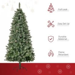 HOMCOM Artificial Snow Dipped Christmas Tree with Pinecones, Holiday Home Indoor Decoration with Foldable Feet -Northlight Christmas Store GUEST c8d78f4a 001d 4993 868f aca8876bcd63