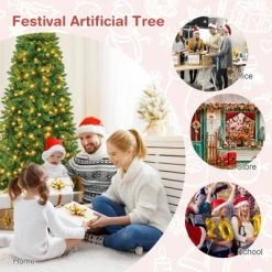 Tangkula 7.5ft Pencil Christmas Tree Pre-Lit Hinged Artificial Decoration w/ 350 Warm White Lights -Northlight Christmas Store GUEST c9926c19 823d 498a ab38 8cdaf7e00924
