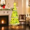 Tangkula 4.6 FT Pop-up Christmas Tree Collapsible Artificial Xmas Tree w/110 Warm Lights Tree Top Star Metal Base Lighted Christmas Decor