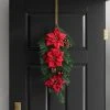 28" Pine and Poinsettia Flowers with Pinecones and Red Ornaments Artificial Christmas Swag - Wondershop™