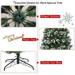 Costway 8 ft Snow Flocked Artificial Christmas Hinged Tree w/ Pine Needles & Red Berries -Northlight Christmas Store GUEST cae67064 e40a 42cb 9279 7b646311c5d8