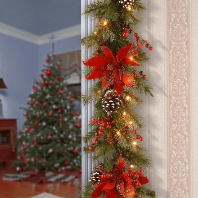 National Tree Company 9 ft. Tartan Plaid Garland with Battery Operated Warm White LED Lights 3 National Tree Company 9 ft. Tartan Plaid Garland with Battery Operated Warm White LED Lights