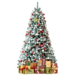Tangkula 6FT Snow Flocked Artificial Christmas Hinged Tree Pre-lit Artificial Xmas Full Tree with 928 Branch Tips -Northlight Christmas Store GUEST cc5d606e 3846 4cd9 880e aa3ee4b2af37