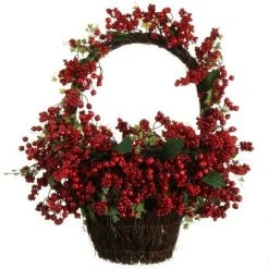 Raz Imports 22" Country Rustic Red Rosehip Berries and Vines Decorative Christmas Wall Basket