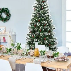 Costway 8 ft Snow Flocked Artificial Christmas Hinged Tree w/ Pine Needles & Red Berries -Northlight Christmas Store GUEST cd59e1b9 f7a4 4a66 8b83 c112968dbc98