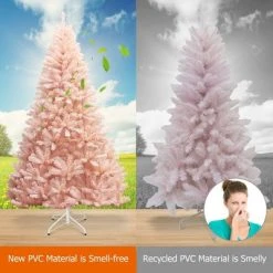 Costway 6ft/7ft Pink Christmas Tree Hinged Full Fir Tree Metal Season -Northlight Christmas Store GUEST cdce0507 e073 4d3d bbaf a3a0ff8120e1