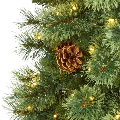 Nearly Natural Pre-Lit LED White Mountain Pine Artificial Christmas Tree with Pinecones Clear Lights 3 Nearly Natural Pre-Lit LED White Mountain Pine Artificial Christmas Tree with Pinecones Clear Lights