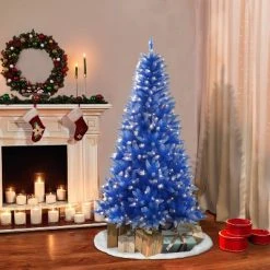 6.5ft Puleo Pre-Lit Blue Artificial Christmas Tree Clear Lights