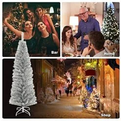 Tangkula 6'Silver Slim Pencil Tree Tinsel Unlit Christmas Tree Artificial 520 Branch Tip -Northlight Christmas Store GUEST cf27c398 6ba4 41f9 ab14 b5204037a07b