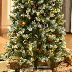 HOMCOM Pre-Lit Snow-Dipped Artificial Christmas Tree with Realistic Branches, LED Lights, Pine Cones, Red Berries and Tips -Northlight Christmas Store GUEST d019400f 4e55 4729 8b3f 0f3a1fc27ff1