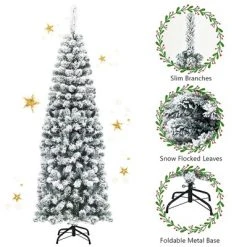 Costway 6Ft Unlit Hinged Snow Flocked Artificial Pencil Christmas Tree w/ 500 Branch Tip -Northlight Christmas Store GUEST d06037fd 0c36 4dbd bf16 8c1efd201f4c