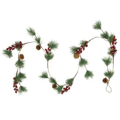 Northlight 6.5' Pre-Lit Pine and Berry Artificial Christmas Garland, Warm White LED Lights 4 Northlight 6.5' Pre-Lit Pine and Berry Artificial Christmas Garland, Warm White LED Lights - Image 2