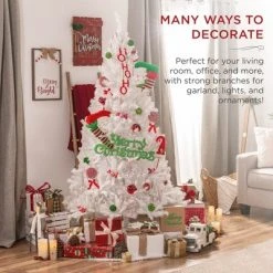 Best Choice Products Premium White Hinged Artificial Christmas Pine Tree w/ Branch Tips, Metal Base -Northlight Christmas Store GUEST d262622a 03fd 4f16 9e7c 7f0ffa281153