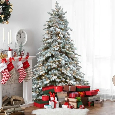 Northlight 6.5' Pre-Lit Flocked Saratoga Spruce Artificial Christmas Tree - Clear Lights 3 Northlight 6.5' Pre-Lit Flocked Saratoga Spruce Artificial Christmas Tree - Clear Lights