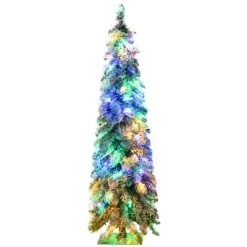 HOMCOM Pencil Prelit Artificial Christmas Tree Holiday Decoration with Snow-flocked Downswept Branches, Warm White or Colorful LED Lights -Northlight Christmas Store GUEST d3231903 7d3a 4952 a9d4 cdc2ce0382a3