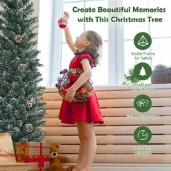 Tangkula 5/6/7FT Slim Pencil Tree Snowy Artificial Christmas Tree with 214/267/351 PVC Branch Tips & 25/31/41 Pine Cones Full Holiday Decoration Tree for Xmas -Northlight Christmas Store GUEST d397c7b2 63df 4a7d 9a33 b3cffaec7f50
