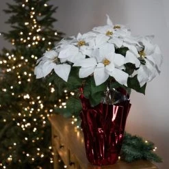 Northlight 22" White Artificial Christmas Poinsettia Flowers with Red Wrapped Base