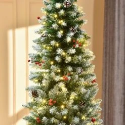 HOMCOM Pre-Lit Snow-Dipped Artificial Christmas Tree with Realistic Branches, LED Lights, Pine Cones, Red Berries and Tips -Northlight Christmas Store GUEST d41de1a6 91fa 4732 9579 97d50f977229