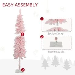 HOMCOM Pencil Prelit Artificial Christmas Tree Holiday Decoration with Snow Flocked Branches, Warm White LED Lights, Downswept Shape, Pink -Northlight Christmas Store GUEST d42fbd81 cbae 47ad bb80 2ce5acb14ccd