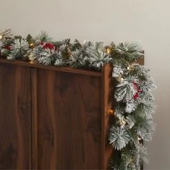 NOMA Snow Dusted Berry and Pinecone 9 Foot Pre Lit 162 PE and PVC Pine Needle Christmas Garland Indoor and Outdoor Home Holiday Mantle Decor -Northlight Christmas Store GUEST d46b6d0a 4a2a 46da 92ba 0044b0cf5f7f