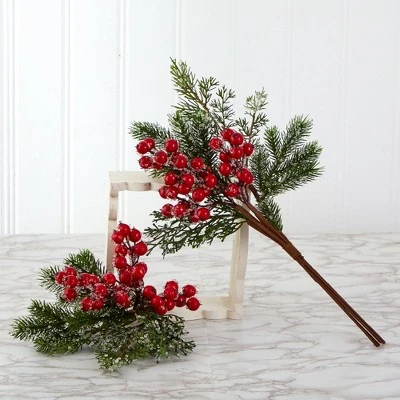 Nearly Natural 20-in Iced Pine and Berries Artificial Plant (Set of 4) 4 Nearly Natural 20-in Iced Pine and Berries Artificial Plant (Set of 4) - Image 2
