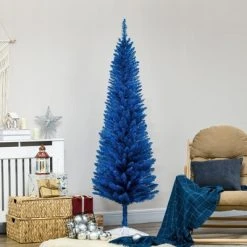 HOMCOM 70.75" Artificial Pencil Christmas Tree, Slim Xmas Tree with 390 Realistic Branch Tips and Plastic Stand
