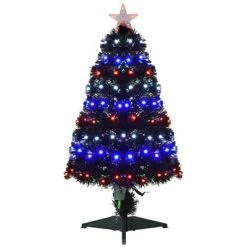 HOMCOM 35.5" Tall Pre-Lit Douglas Fir Artificial Christmas Tree with Realistic Branches, 90 Multi-Color LED Lights, Fiber Optics, and 90 Tips, Black -Northlight Christmas Store GUEST d575c608 2bd7 4aff b4a0 49868790d24b