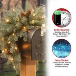 National Tree Company 36" Frosted Arctic Spruce Mailbox Swag with Battery Operated Warm White LED Lights -Northlight Christmas Store GUEST d623719a 912d 4d70 804e 6e5cd99349fd