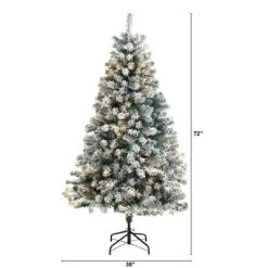 6ft Nearly Natural Pre-Lit LED Flocked Rock Springs Spruce Artificial Christmas Tree Clear Lights