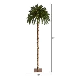 7ft Nearly Natural Pre-Lit LED Slim Palm Artificial Christmas Tree Warm White Lights