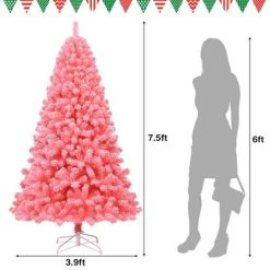 Costway 7.5ft Snow Flocked Hinged Artificial Christmas Tree w/ Metal Stand Pink -Northlight Christmas Store GUEST d8679d2a 6d19 4653 8413 3b7176f197f9