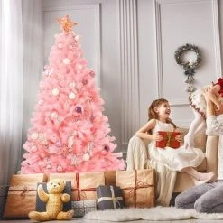 Costway 6Ft Hinged Artificial Christmas Tree Full Fir Tree New PVC w/ Metal Stand Pink -Northlight Christmas Store GUEST d8c87f80 ddb6 448c 93e0 9b413aaad7a2