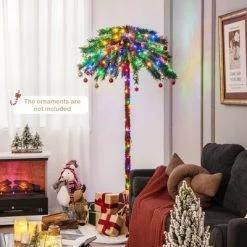 Costway 6FT Pre-Lit Artificial Tropical Christmas Palm Tree w/ 210 Multi-Color Lights
