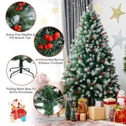 Costway 6ft Unlit Hinged Artificial Christmas Tree w/Snow Flocked Tips and Red Berries -Northlight Christmas Store GUEST d8f94d9d 4c4b 4cae adf0 9c2616746b11