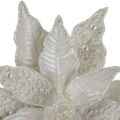 Northlight 22" Pearl White Glittered Poinsettia Christmas Stem Spray 5 Northlight 22" Pearl White Glittered Poinsettia Christmas Stem Spray - Image 3