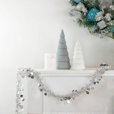 Northlight 50' x 1.5" Silver Tinsel Christmas Garland with Polka Dots - Unlit 3 Northlight 50' x 1.5" Silver Tinsel Christmas Garland with Polka Dots - Unlit