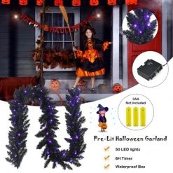 Costway 9ft Pre-lit Christmas Halloween Garland Black w/ 50 Purple LED Lights -Northlight Christmas Store GUEST dc2dae97 d0e4 458a 82a2 005518f0bf85
