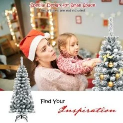 Costway 4.5Ft Unlit Hinged Snow Flocked Artificial Pencil Christmas Tree w/ 242 Branch -Northlight Christmas Store GUEST dcd5c341 2781 4184 9d21 fc981146b42c
