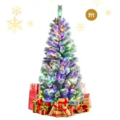Tangkula Pre-lit Snow Flocked Christmas Pine Tree, Hinged Artificial Xmas Tree W/ Remote-controlled Multi-Color Lights -Northlight Christmas Store GUEST dd4bccb1 4b03 419f 8dbc 11b86c0eb08b