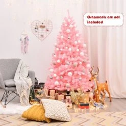 Costway 6Ft Hinged Artificial Christmas Tree Full Fir Tree New PVC w/ Metal Stand Pink -Northlight Christmas Store GUEST df034bfb ade3 462e af0f 0526e7ca906a