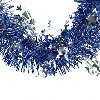 Northlight 50' x 2" Royal Blue and Silver Christmas Tinsel Garland with Snowflakes - Unlit 5 Northlight 50' x 2" Royal Blue and Silver Christmas Tinsel Garland with Snowflakes - Unlit - Image 3