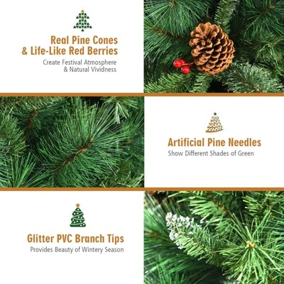 Tangkula 7ft Pre-Decorated Holiday Christmas Tree Unlit Artificial Pine Tree w/ Red Berries 4 Tangkula 7ft Pre-Decorated Holiday Christmas Tree Unlit Artificial Pine Tree w/ Red Berries - Image 2