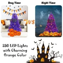 Tangkula Artificial Purple Christmas Tree, Prelit Purple Halloween Tree w/ Orange LED Lights & Pumpkin Ornaments -Northlight Christmas Store GUEST dfcb1323 d542 4ff4 b474 7e0e7de28bda